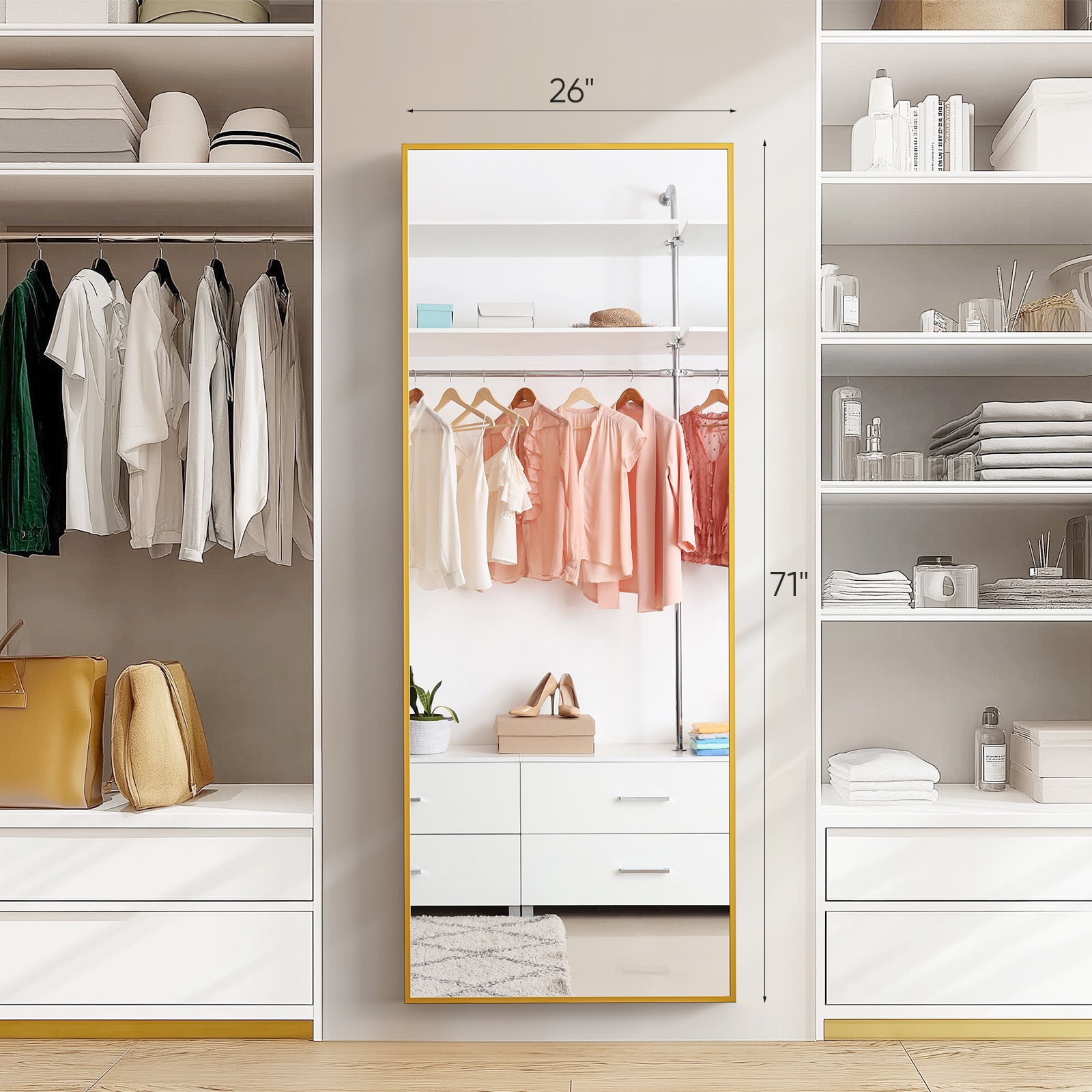 CONCETTA 71"x26" High-Quality Full Length Mirror, Aluminum Alloy Frame Ensures Stability, Standing Design for Bedroom, Gold