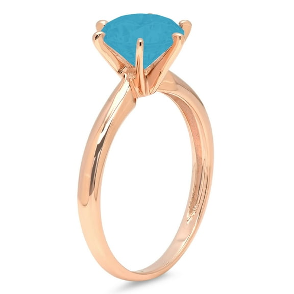 2 ct Round Cut Simulated Turquoise Solitaire Engagement Ring for Women in 14K Rose Gold