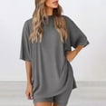 thumbnail image 4 of GILIGEGE Summer Sets Women 2 Piece Outfits Women's Two Piece Set 2025 Summer Casual Oversized Shirts Biker Shorts Matching Travel Outfit Matching Summer Lounge Sets Grey Xl, 4 of 6