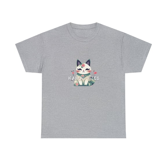 Kawaii Vibe Unisex Heavy Cotton Tee Cute Kitty TShirt