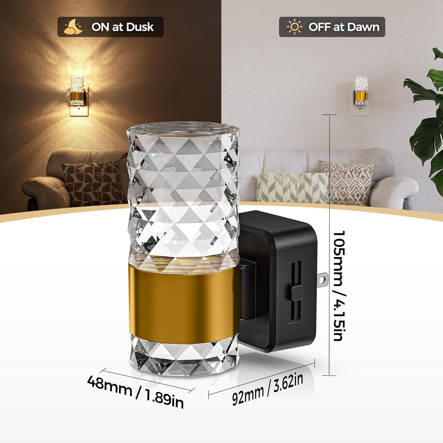 RGHJAR-LED Night Light, Night Lights Plug into Wall, Acrylic Night Light with Dusk to Dawn Sensor 0-100 LM Adjustable Brightness, 3000K Nightlight for Bedside Bedroom Bathroom Hallway, 1 Pack