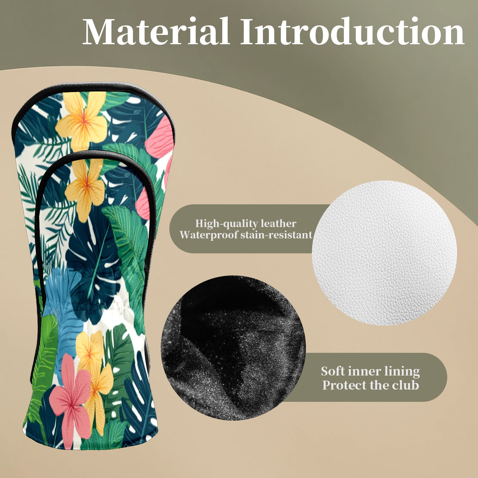Golf Head Covers for Woods and Driver Waterproof Leather Golf Club Head Covers for Women Men Golf Driver Fairway Wood Headcover Tropical Floral Seamless Pattern