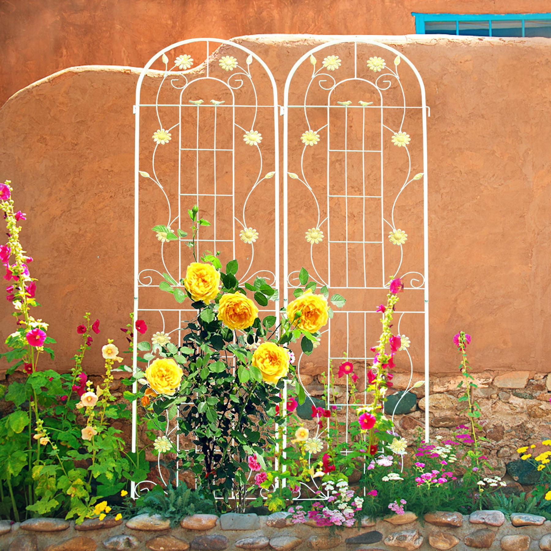 2 Pack Large Garden Trellis 86.7" H x 19.7" W Heavy Duty Rustproof White Iron Plant Trellis for Potted Plant Support Metal Climbing Rose Trellis Vine Vegetable Cucumber