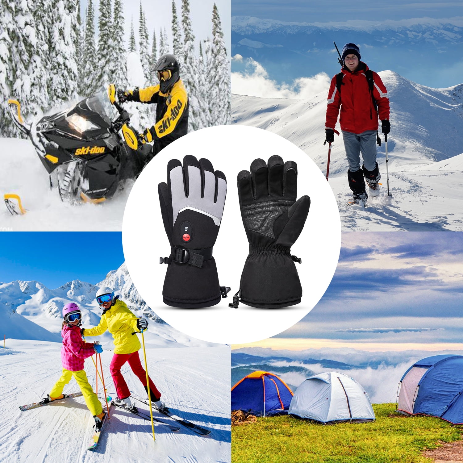SNOW DEER Winter Mittens Heated Gloves Rechargeable Eelctric Battery for Men Women Keep Warm Heated Ski Outdoor Sports Gloves