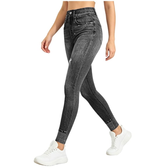 AHTJRT High Waist Skinny Jeans for Women Curvy Tummy Control Butt Lift Summer Denim Pants Casual Workout Streetwear Trousers Black M