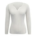 thumbnail image 3 of HAPIMO Women's Long Sleeve V Neck Lettuce Trim Rib Knit Tee Shirt Slim Basic Top White XL, 3 of 4