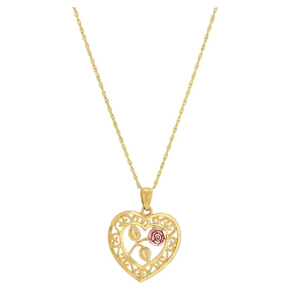 Brilliance Fine Jewelry 10K Two-Tone Gold Heart Flower on GoldFilled Necklace,18"