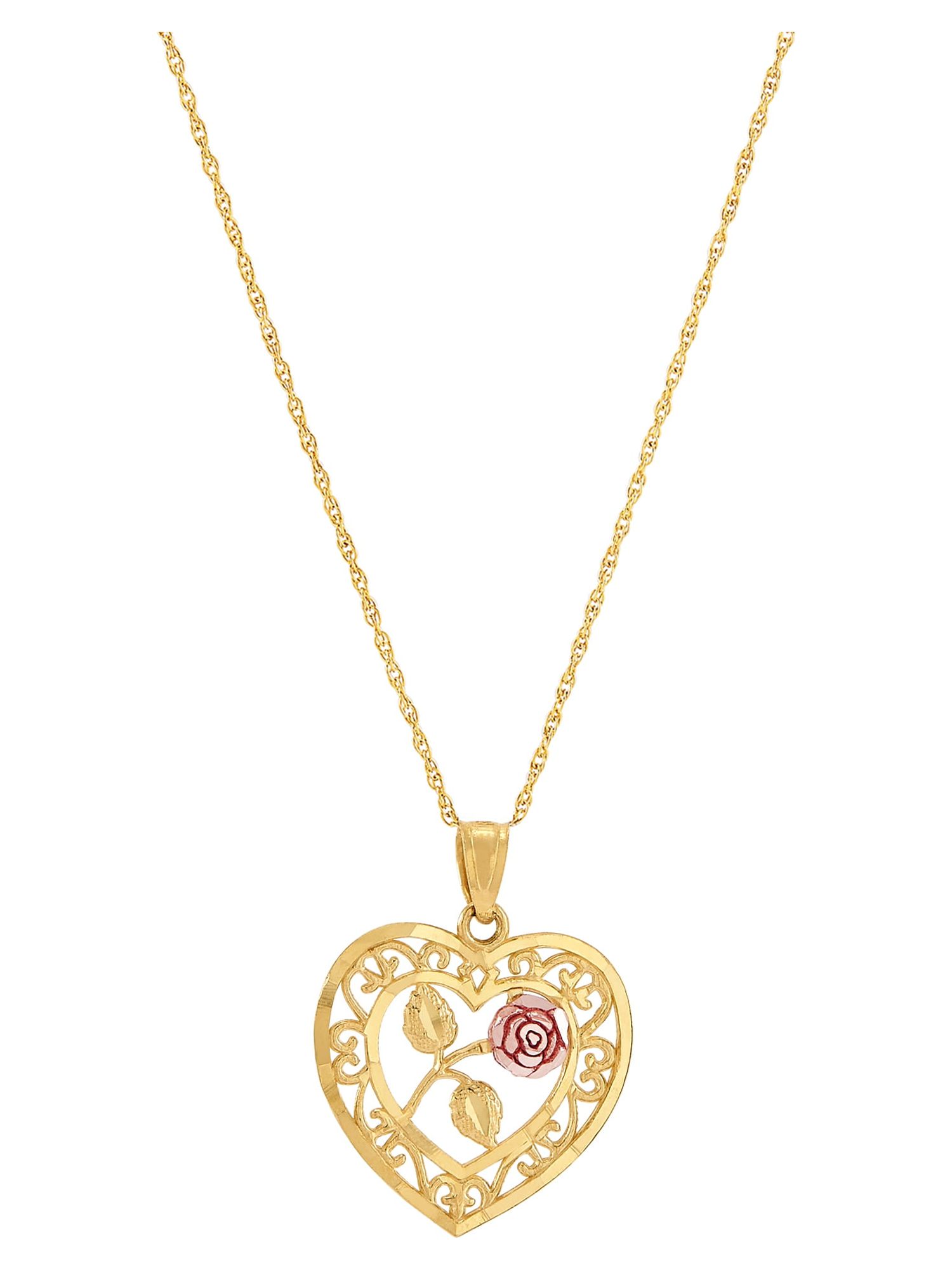 Brilliance Fine Jewelry 10K Two-Tone Gold Heart Flower on GoldFilled Necklace,18"