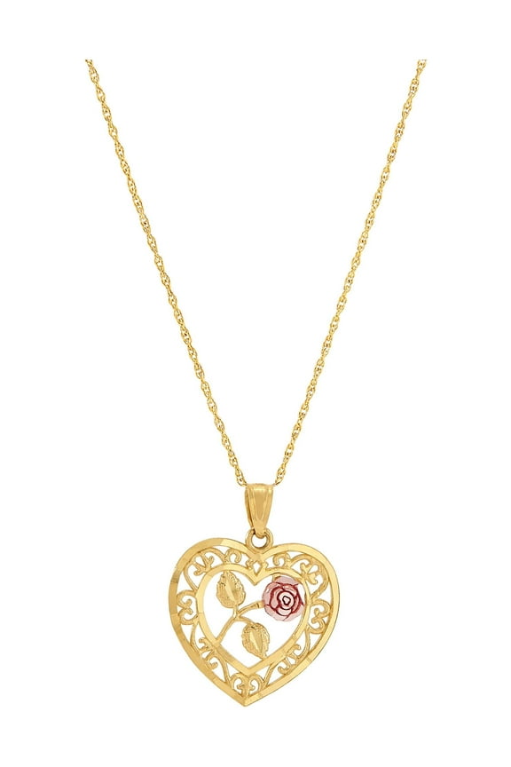10K Two-Tone Gold Heart Flower on GoldFilled Necklace,18"