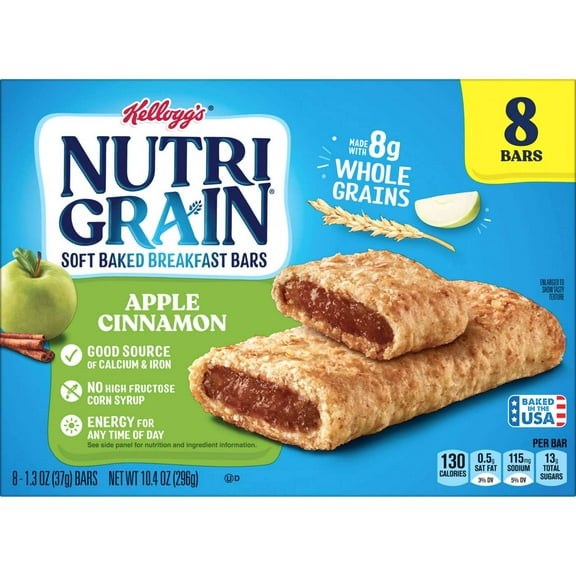 Nutri-Grain Apple Cinnamon Soft Baked Breakfast Bars, 10.4 oz - 8 ct Packaging May Vary (Pack of 2)