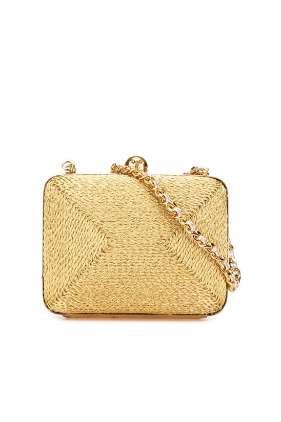 Pre-Owned Chanel Coco Mark Clasp Chain Shoulder Bag in Gold Glitter Canvas for Women (Good)