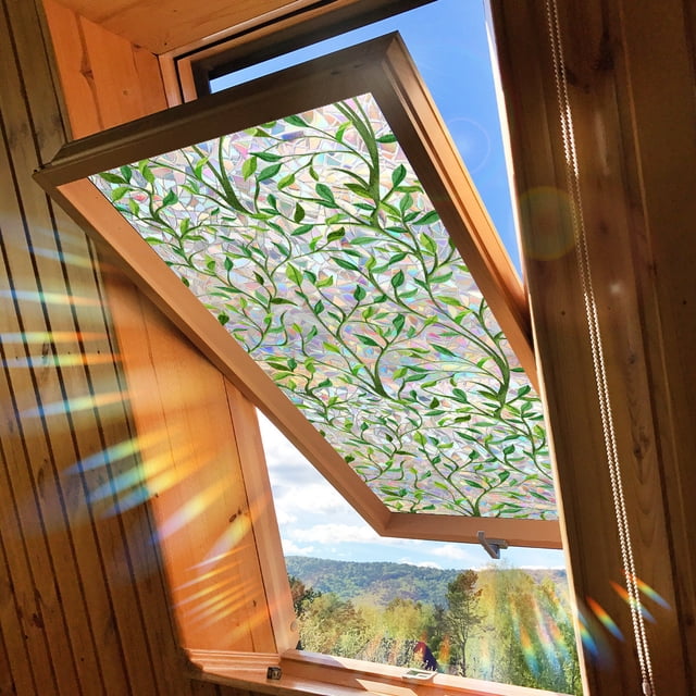 Pegatinas para ventanas de vidrio | Película adhesiva decorativa de hojas coloridas | Privacidad extraíble Reducción de rayos UV | Pelar y pegar | Decoración del hogar reutilizable para el