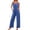 Blue, variant on Women's Solid Strap Jumpsuit with Elastic Waist, Casual Playsuit, Pocket Equipped, Polyester Spandex, for Casual Occasions, Multiple Sizes