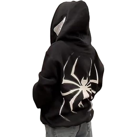Women Men Oversized Harajuku Y2K Spider Graphic Hoodie Long Sleeve Full Zipper Jacket Coat Casual E Girl