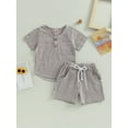 thumbnail image 2 of vera natura 2Pcs Baby Boy Summer Outfits, Short Sleeve Button Down Pocket Tops + Shorts Set Toddler Clothes, 2 of 8