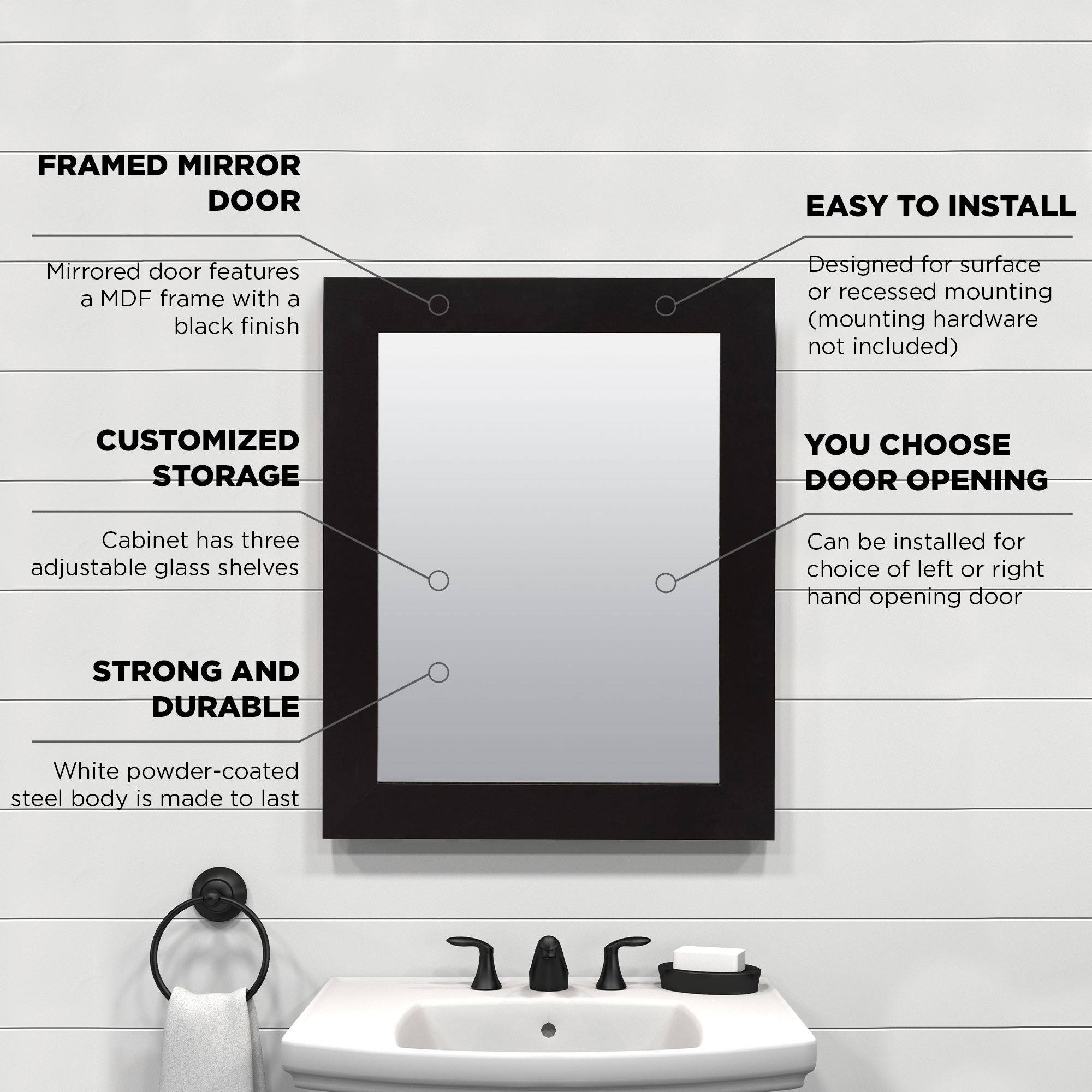 Zenna Home Recessed/Wall Mount Framed Mirror Medicine Cabinet  