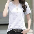 thumbnail image 4 of HADST Women Shirts Plus Size Solid Color Casual Blouses Short Sleeve Loose Summer V-Neck Top M-3XL, 4 of 4