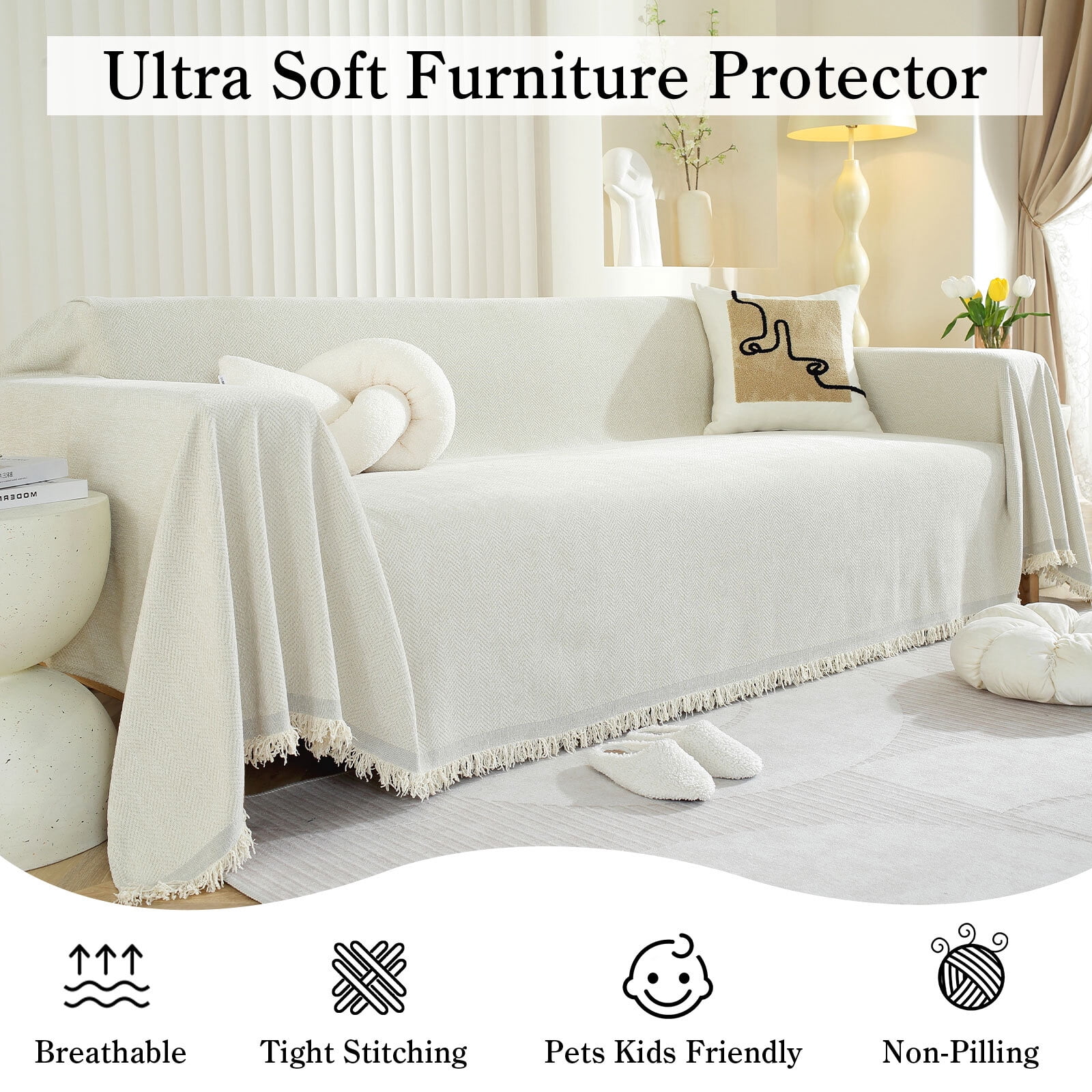 Chenille Couch Cover Pet Friendly Sofa Cover Washable Reversible Sofa Slipcover for Sectional Sofa, Loveseat, 2 or 3 Cushion Couch, Corner Sofa, Futon Cover