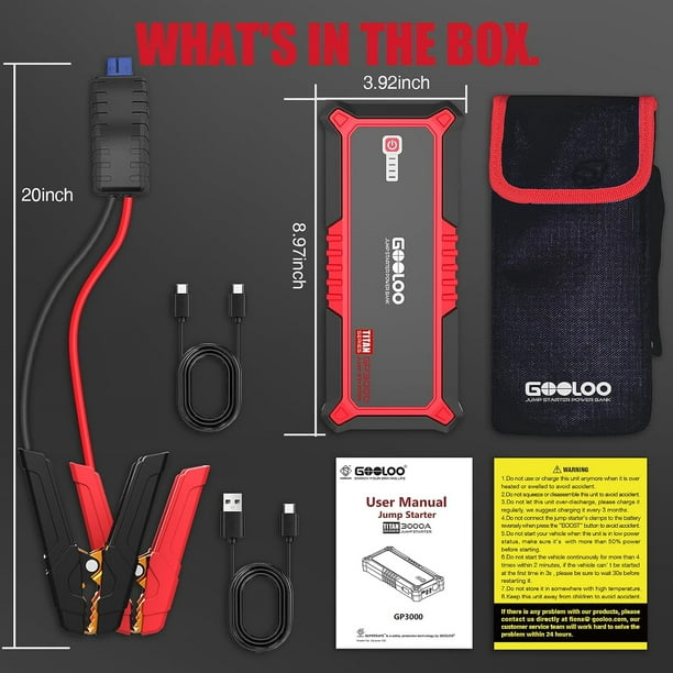 GOOLOO GP3000 3000A Jump Starter, 12V Car Battery Jump Starter For Up To  10.0 L