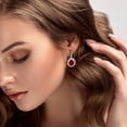 thumbnail image 3 of Everly Women's 8ct Created Ruby Created White Sapphire & Diamond Accent Silver Halo Drop Earrings, 3 of 7