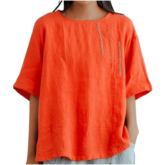 Plebaso Linen Tops for Women Plus Size Shirts Lightweight Summer Casual Short Sleeve Oversized T-Shirts