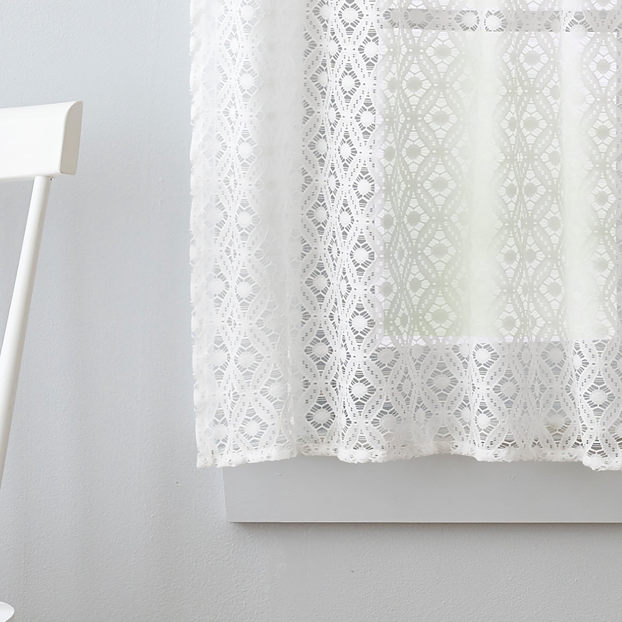 Martha Stewart Canterbury Lace 3 Piece Valance & Tier Set White, Rod Pocket, Sheer, Indoor, Adult, 60" x 14"