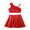 thumbnail image 3 of Alvivi Kids Girls Cheerleading Dance Outfits Sleeveless Sequin Ruffles Tank Top with Pleated Skirt Red 10, 3 of 7