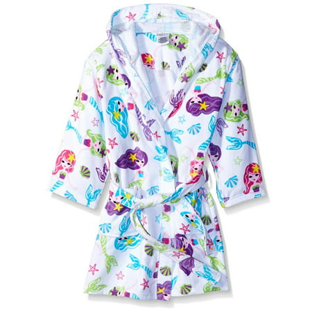 Komar Kids Girls Cotton Hooded Terry Robe Cover Up, Kids Sizes 3-12, White, Size: Small / 5-6