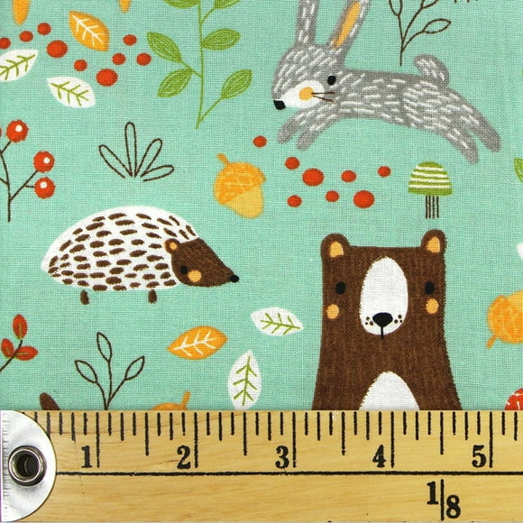 Fabric Creations Blue with Bears, Hedgehogs and Rabbits Fat Quarter Pre-Cut Fabric - 18" x 21" / 45cm x 53cm