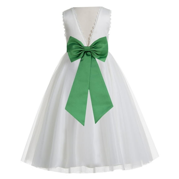 Ekidsbridal Girl Wedding Flower Girl Dress - V-Back Ivory Tulle with Tiebow