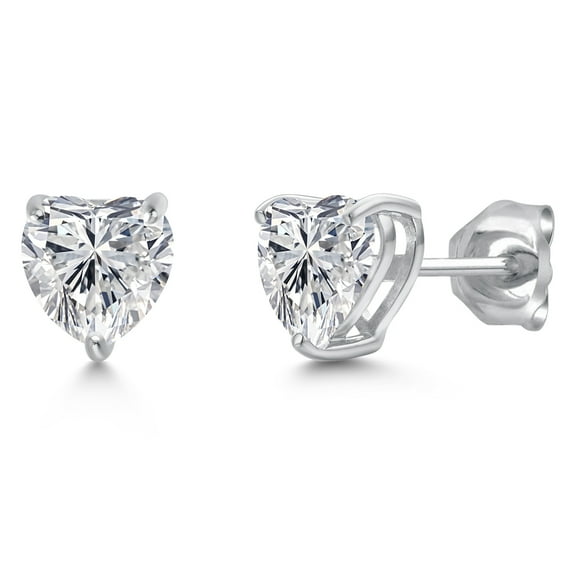 Gem Stone King 2.00 Cttw 14K White Gold IGI Certified Lab Grown Diamond Stud Earrings for Women Men | E-F Color VS1-VS2 Clarity | Heart Shape 6.5MM