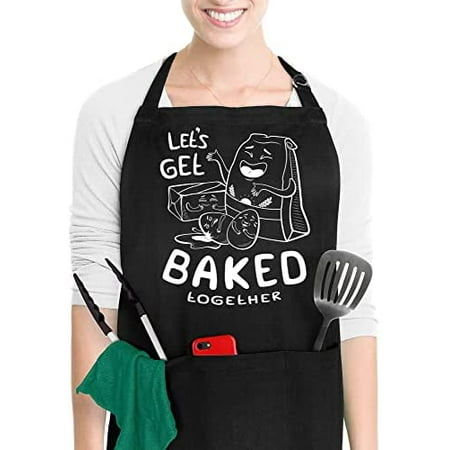 

Funny Baking Apron for Women Men with 3 Pockets - Cooking Gift for Bakers Friends Wife Girlfriend Sister Birthday - Adjustable Large 1 Size Fits All 100% Cotton - Let s Get Baked Together