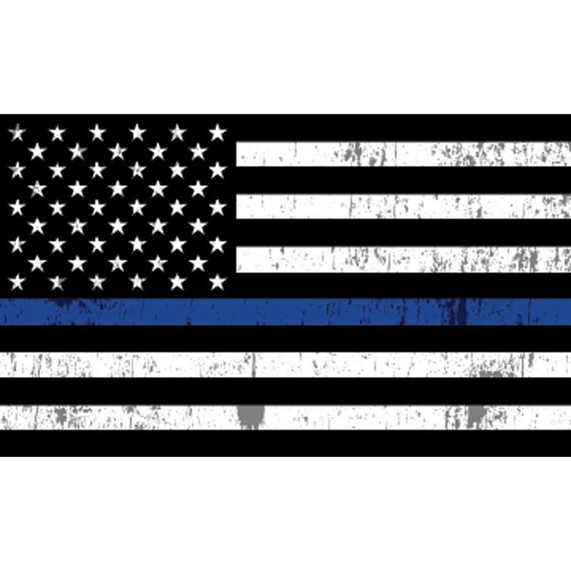 Tattered Police Officer Thin Blue Line reflective American Flag Decal Sticker YD 