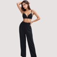 thumbnail image 3 of Women's 3-Piece Pajama Set with Bralette Top, Button Down Shirt, and Wide Leg Pants - Large, Black, 3 of 7