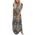 thumbnail image 2 of Ovzne Robes pour Femmes Robe d'Été Mode Robe Décontractée Imprimée à Manches Courtes Col Rond avec Poches Robe de Printemps Manches Courtes Imprimée Liquidation, 2 of 6