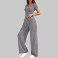 thumbnail image 5 of 2 Piece Sets for Women Summer Spring Lounge Set Matching V Neck Tops Wide Leg Pants Travel Outfits, 5 of 8