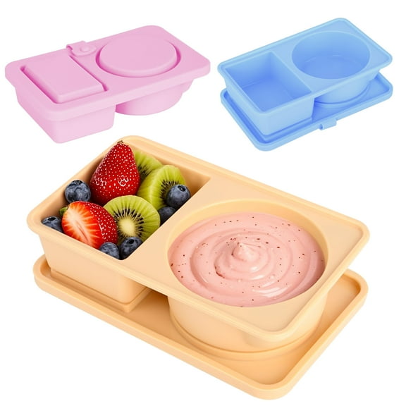 3 Pack Silicone Snack Containers with Lids, Double Compartment Reusable Snackle Box Container, Dressing Containers, Small Food Box for Lunch, Travel, Office, Picnic
