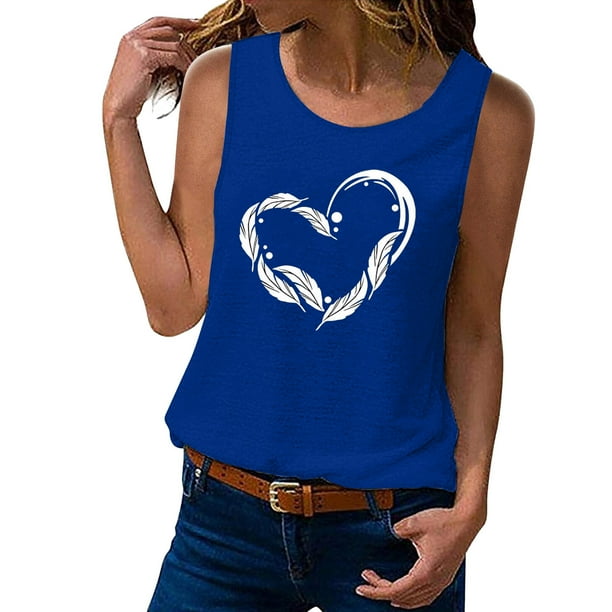 Playeras,Blusas y Tops,Ropa para Mujer Camisetas sin mangas Camiseta sin mangas de verano para mujer, camiseta sin mangas con gráfico de flores , camiseta informal para vacaciones (Blue, M)