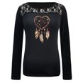 thumbnail image 3 of Women Multiple Color Fashion Smart Nice Hollow Out Lace Edge Printing Long Sleeve Polyester Top(Gold,L), 3 of 3
