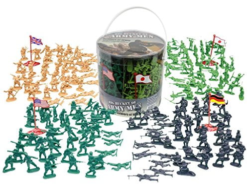 Army Men Play Bucket Soldier of WW2 Over 300 Piece Set Soldiers Action Figures 