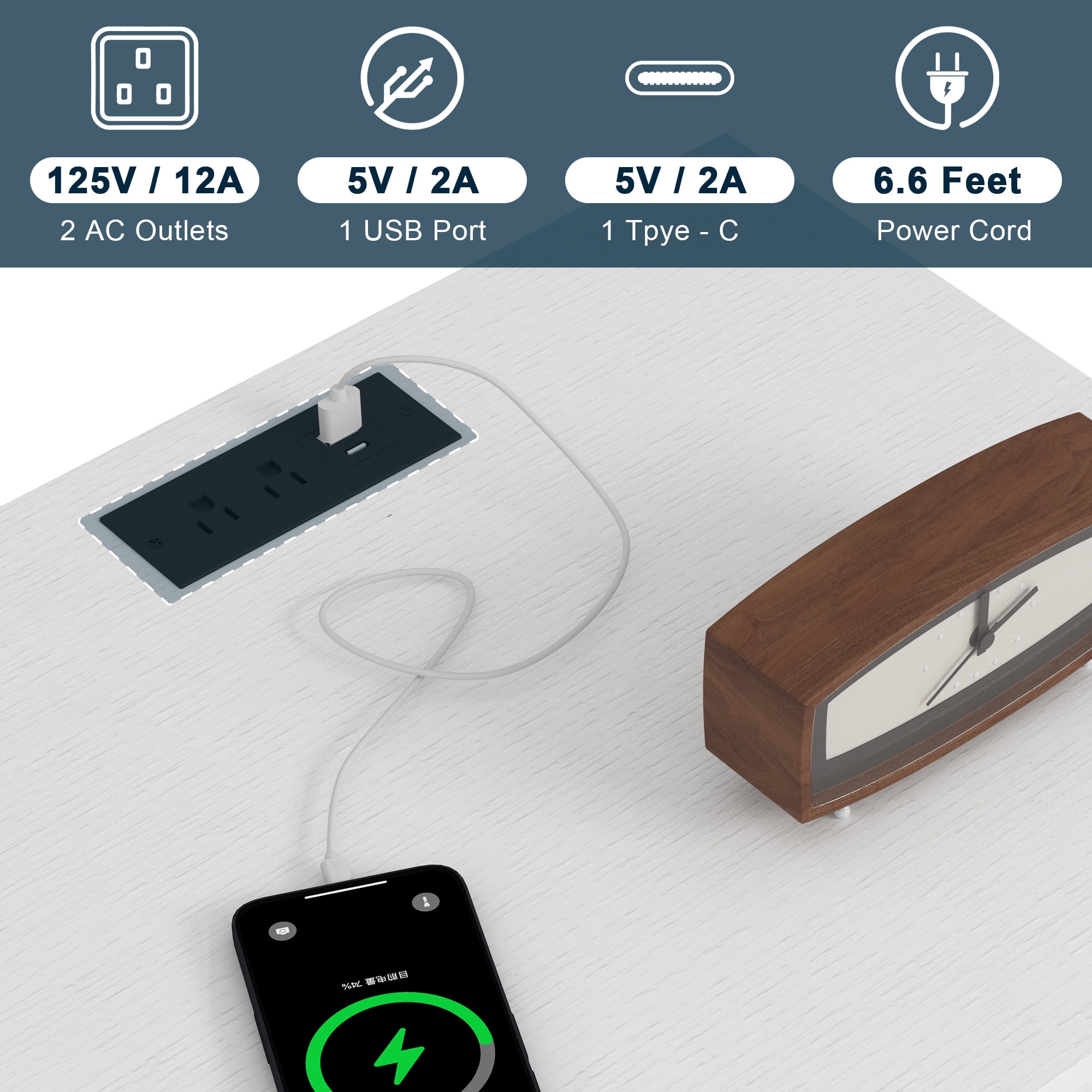 Demi Bonn 18.9" Side Table with Fast Charging Station USB C Cable Fast Charging, Wood End Table Nightstand with Drawer and Shelf for Living Room, White