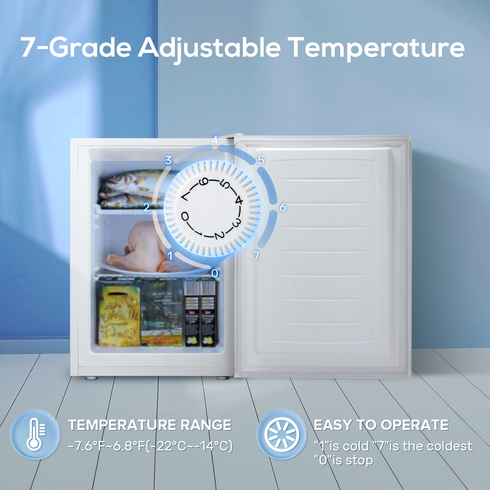 Auseo Mini Freezer Countertop, Energy Saving 3 Cu.ft, Single Door Compact Upright Freezer with Reversible Door for Home/Office/Kitchen-White