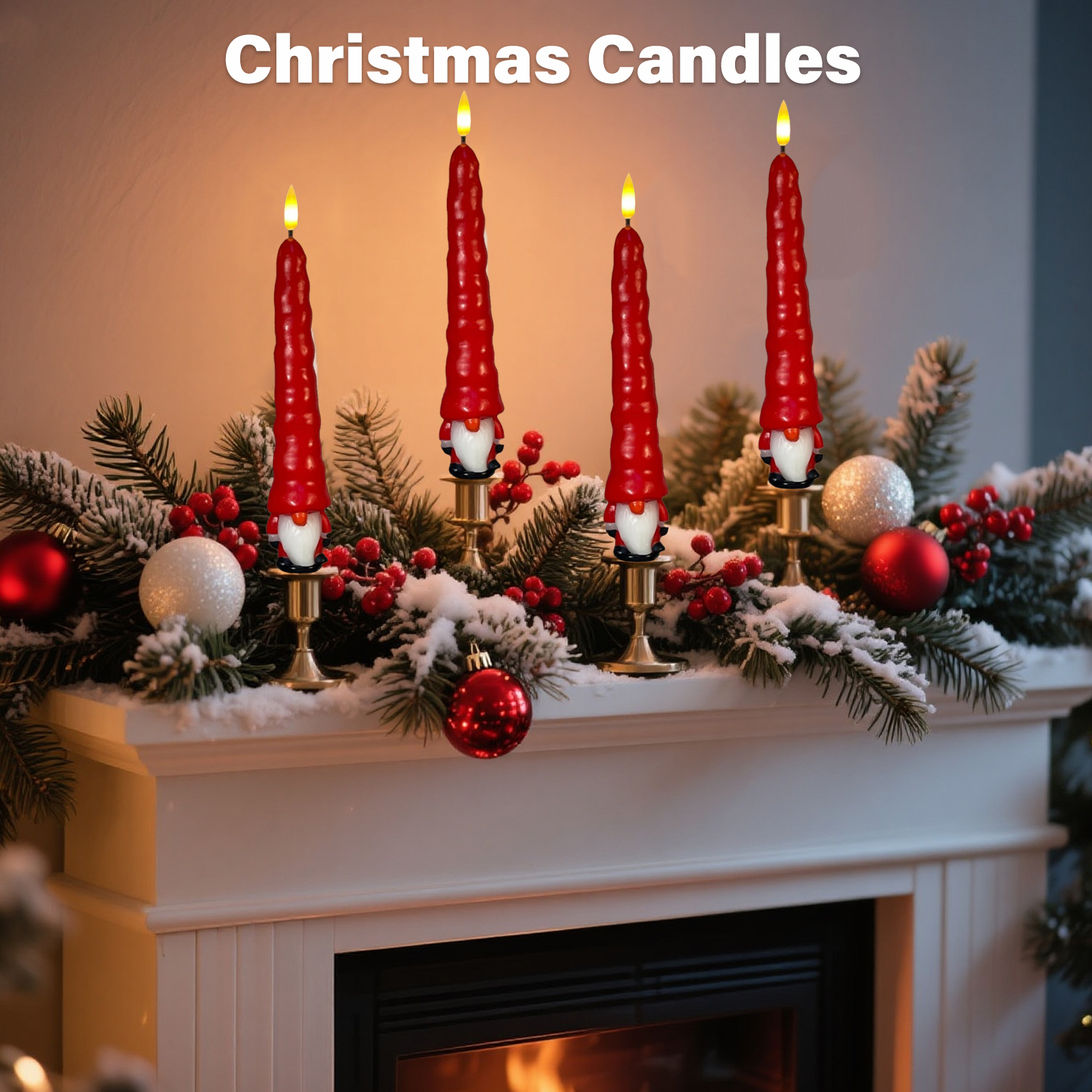 Christmas Flameless Candles, Flickering Santa Claus Taper Candles with Remote & Timer, Dimmable LED Candles Battery Operated, Real Wax Electric Candle Sticks for Tabletop Fireplace Christmas Decor