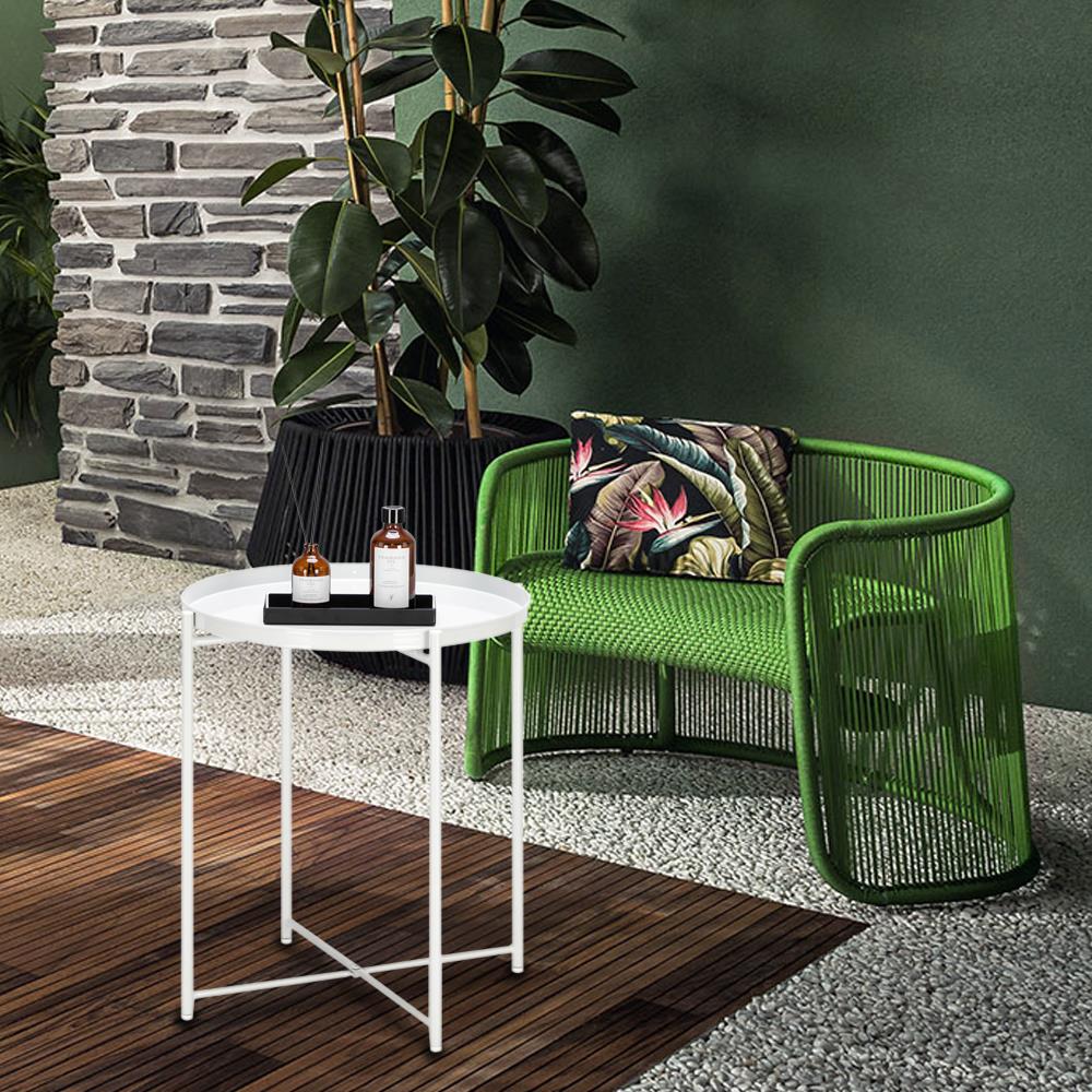 Zimtown Metal Folding Round Tray Top End Table White