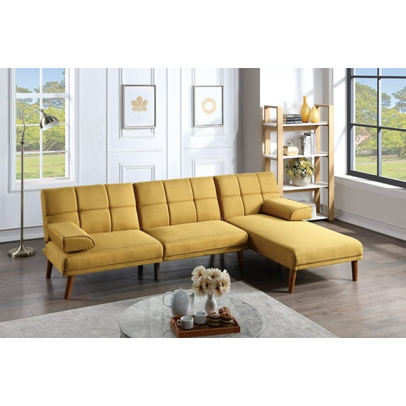 Mustard Color Polyfiber Sectional Sofa Set Living Room Furniture Solid wood Legs Tufted Couch Adjustable Sofa Chaise