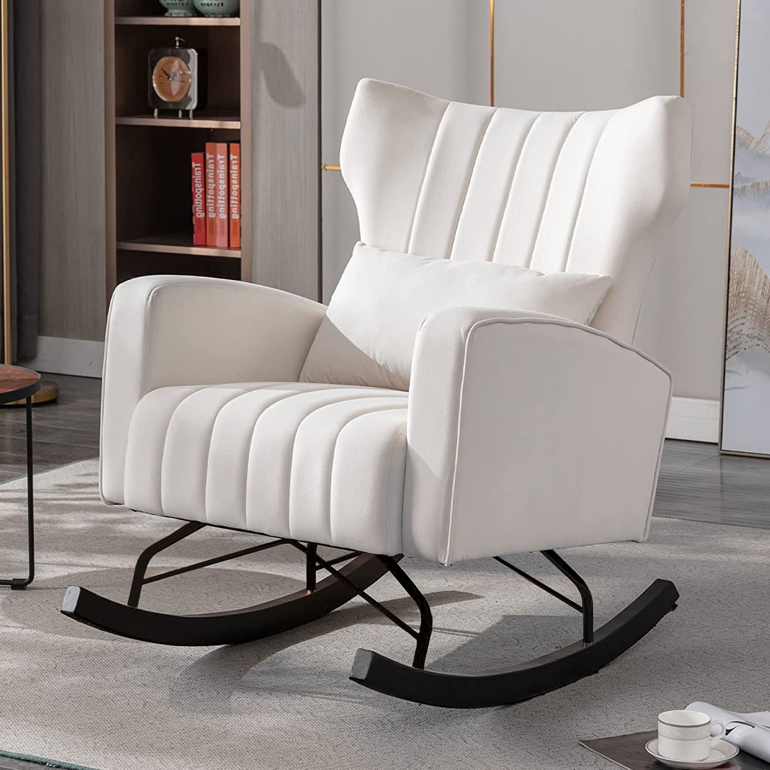 UWR-Nite Velvet Rocking Chair Upholstered Nursery Glider Rocker for ...