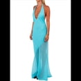 thumbnail image 3 of Vestido de Cóctel Elegante con Cuello Halter, Sin Mangas, con Volantes y en Forma de o para Mujer. Azul M, 3 of 8