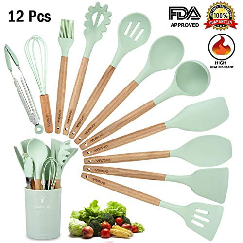 Silicone Kitchen Utensil Set 500/°F Heat Resistant Cooking Tools Pack of 8 Turner Tongs Spatula Spoon for Nonstick Cookware