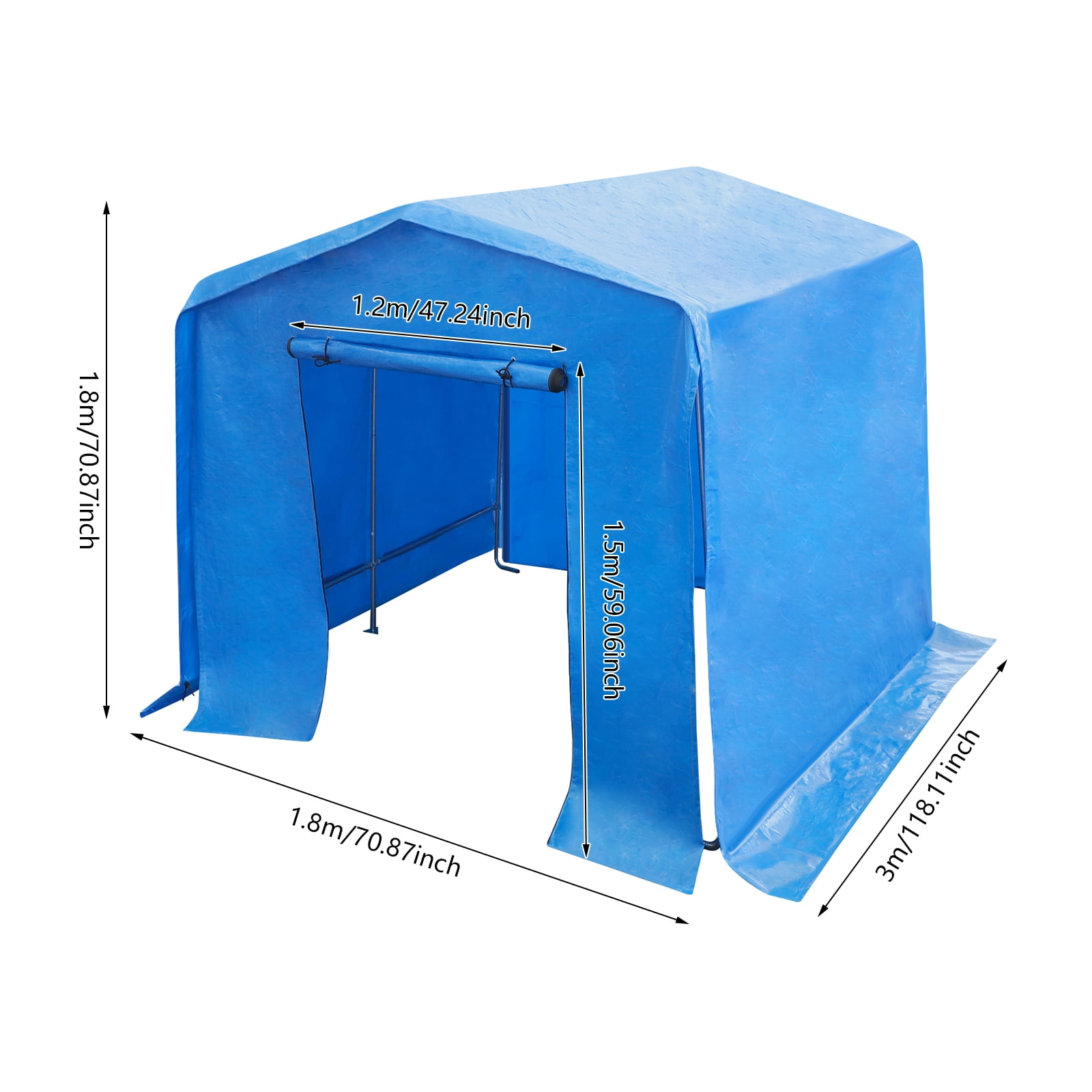 Blue Metal Pe 3x1.8x1.8 Carport Metal Frame Waterproof Cloth Outdoor Parking Shed