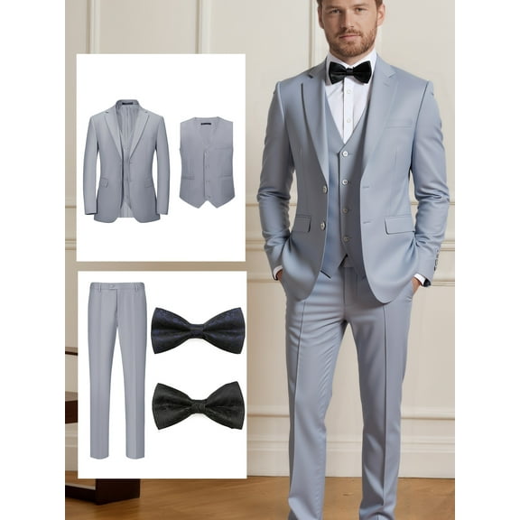 Men's Business Suit Set - Elegant Two Button Lapel Jacket, Vest, Pants & Bow Tie ( 2pcs) Solid Color Suits for Weddings and Formal Events, as Christmas New Year Gifts, Best for Christmas